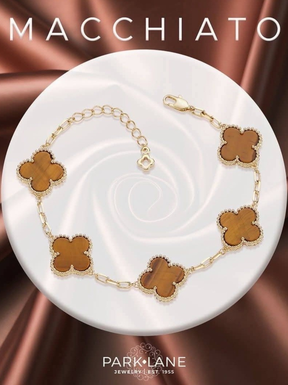Park Lane Gold-Tone Clover Bracelet with Macchiato Brown Insets